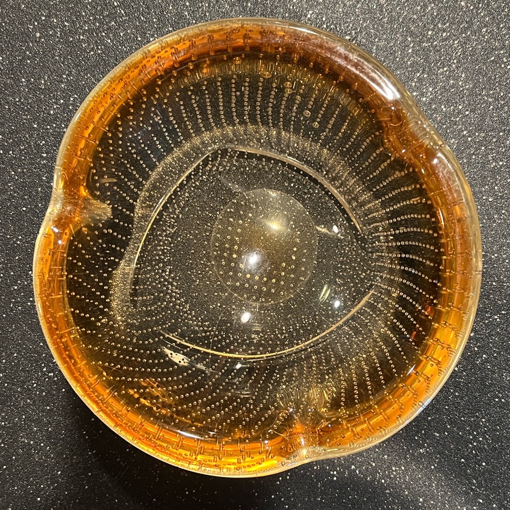 Vintage‎ Retro Murano Amber Controlled Bubble Glass Ashtray 7” MCM Heavy